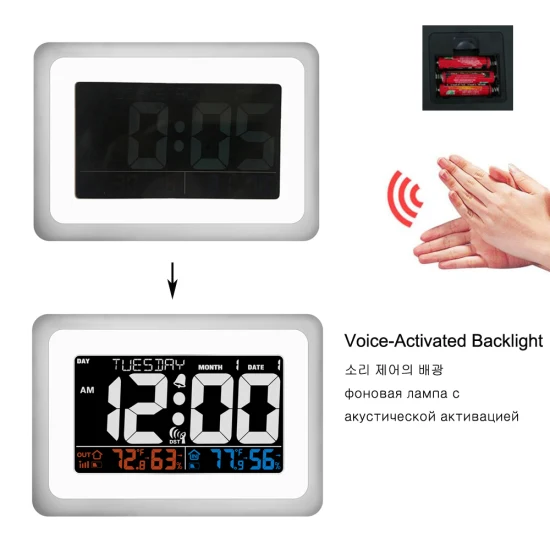 Relógio Digital de Parede Relógio Jumbo Fuso Horário Rcc com Exibição de Calendário de Temperatura e Umidade Termômetro Relógio Atômico