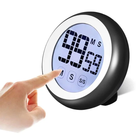Relógio temporizador magnético com alarme alto ajustável e LCD retroiluminado de grandes dígitos