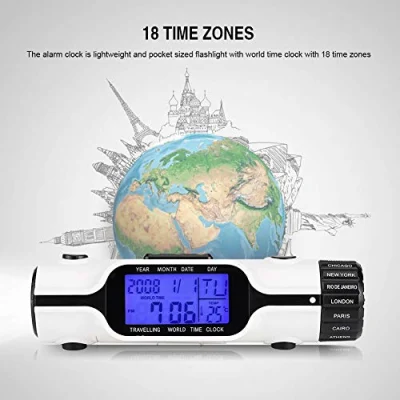 Relógio de viagem com hora mundial, com visor retroiluminado Despertador de viagem digital de tamanho de bolso com vários fusos horários, portátil 3 LEDs brilhantes para viagens