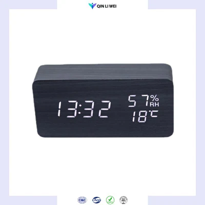 Despertador de madeira com visor LCD maior para quartos com temporizador